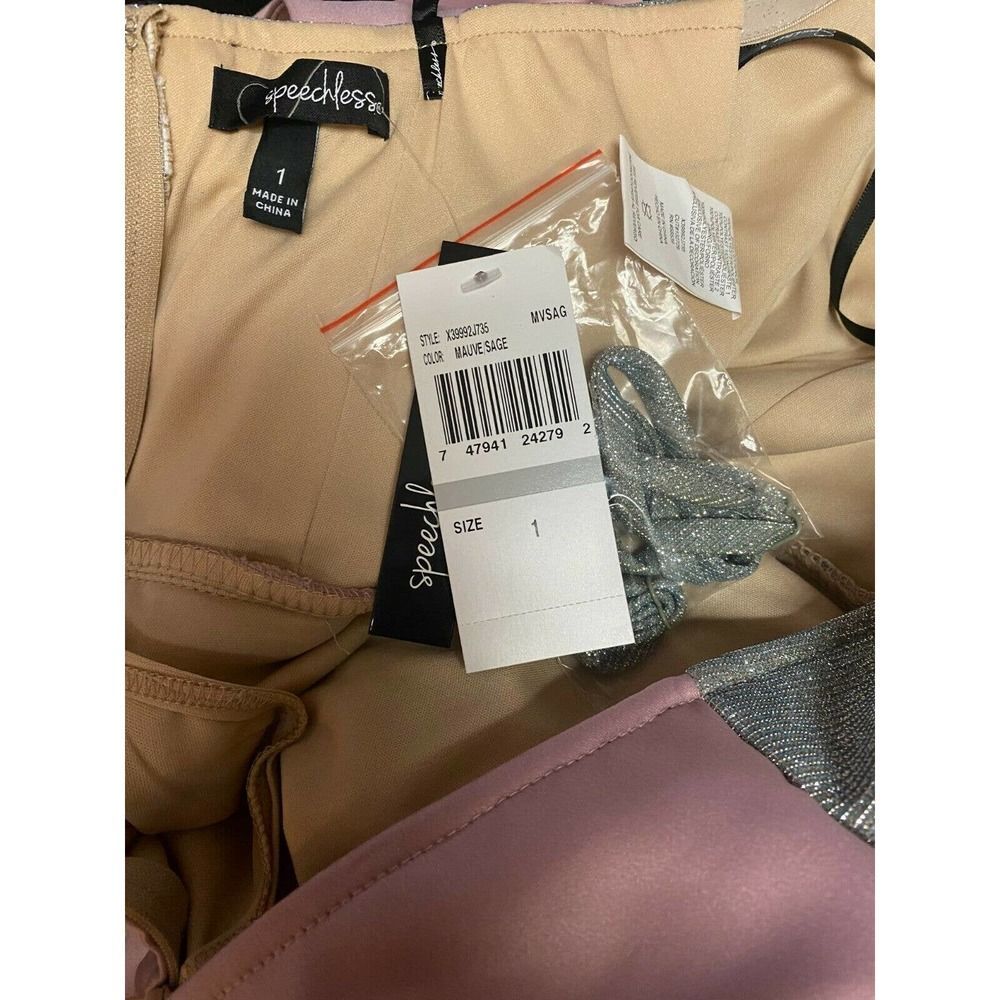 Speechless Mauve Spaghetti Strap Satin Silver Tulle Evening Gown Prom Dress - Picture 3 of 12